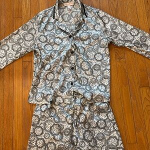 Oscar Da La Renta silky pajama set with lace trim